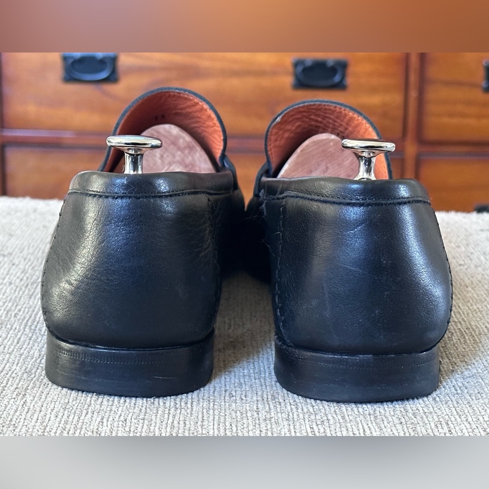Santoni Black Leather Men’s Slip On Penny Loafers Size 13 D - Picture 4 of 15